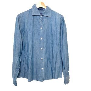 Faconnable Vintage Button Down Denim Shirt Womens L Blue Chambray Cotton Preppy